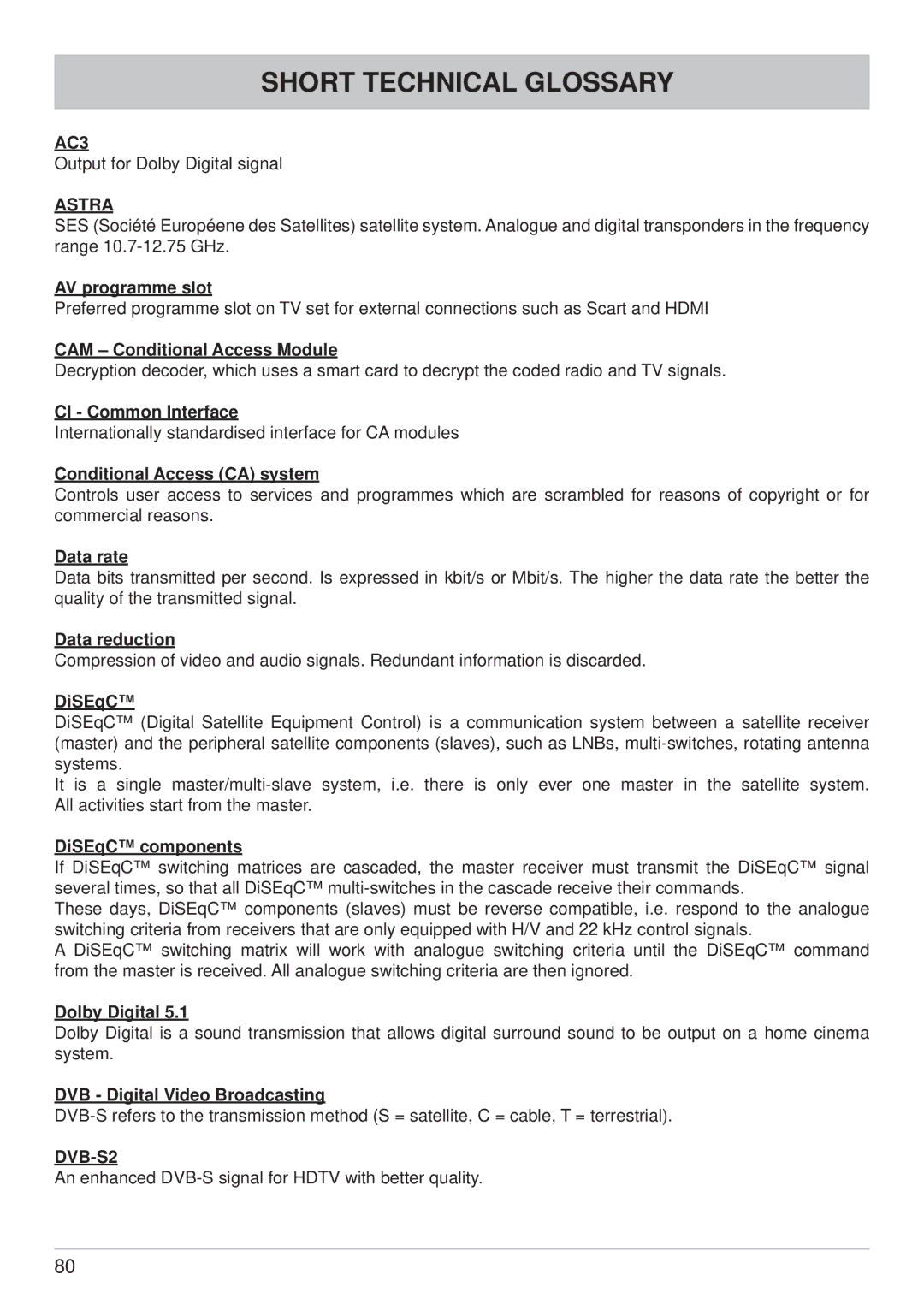 Kathrein UFS 902 manual Short Technical Glossary 