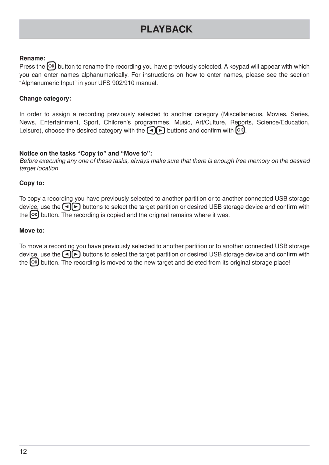 Kathrein UFS 910 manual Rename 