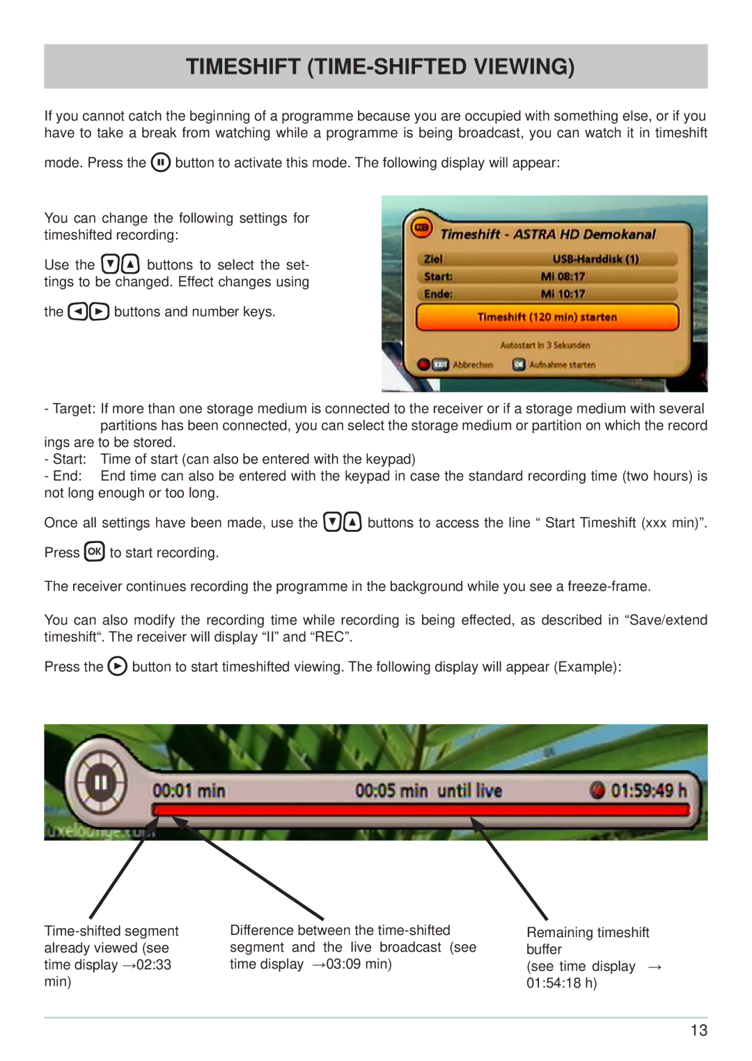 Kathrein UFS 910 manual Timeshift TIME-SHIFTED Viewing,  buttons and number keys 