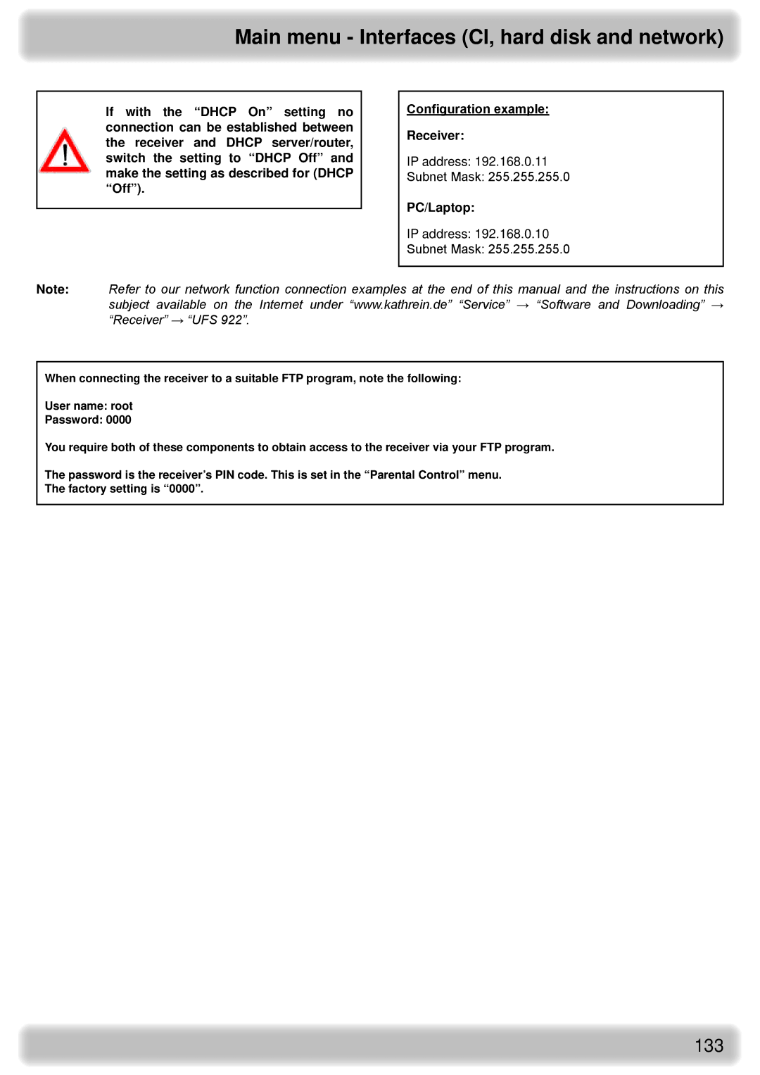 Kathrein UFS 922 sw, UFS 922 si manual PC/Laptop 