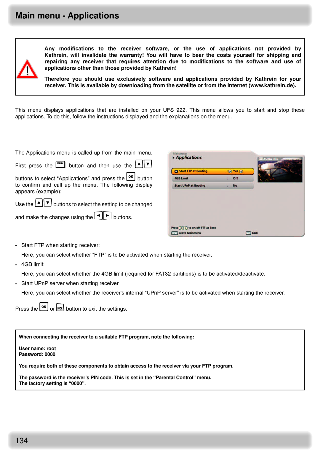 Kathrein UFS 922 si, UFS 922 sw manual Main menu Applications 