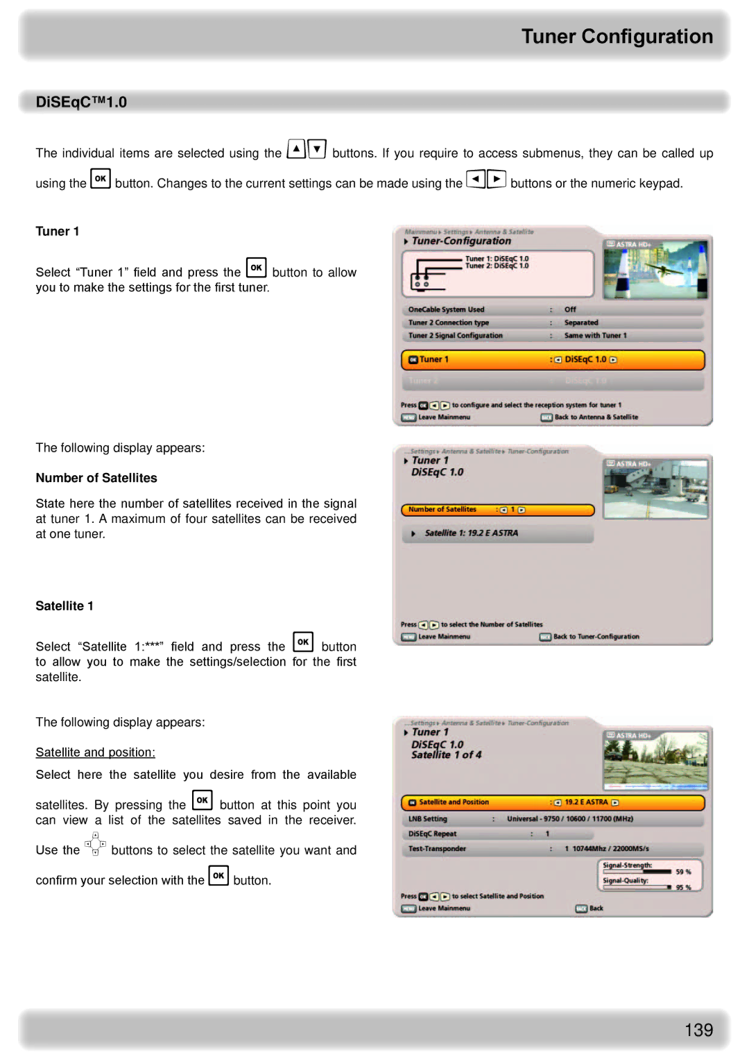 Kathrein UFS 922 sw, UFS 922 si manual DiSEqC1.0, Tuner, Number of Satellites 