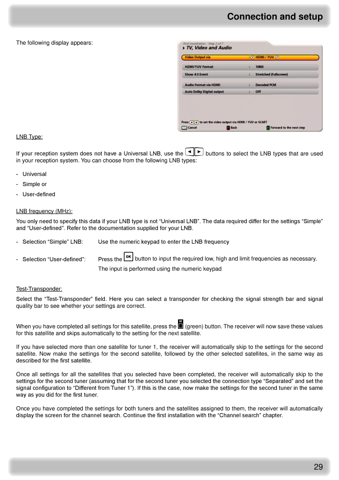 Kathrein UFS 922 sw, UFS 922 si manual Connection and setup 