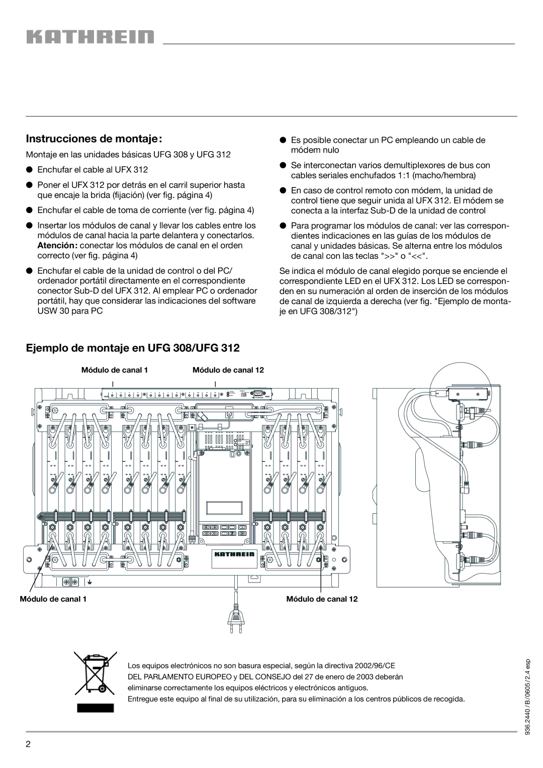 Kathrein UFX 312, 20610040 manual Instrucciones de montaje, Ejemplo de montaje en UFG 308/UFG 