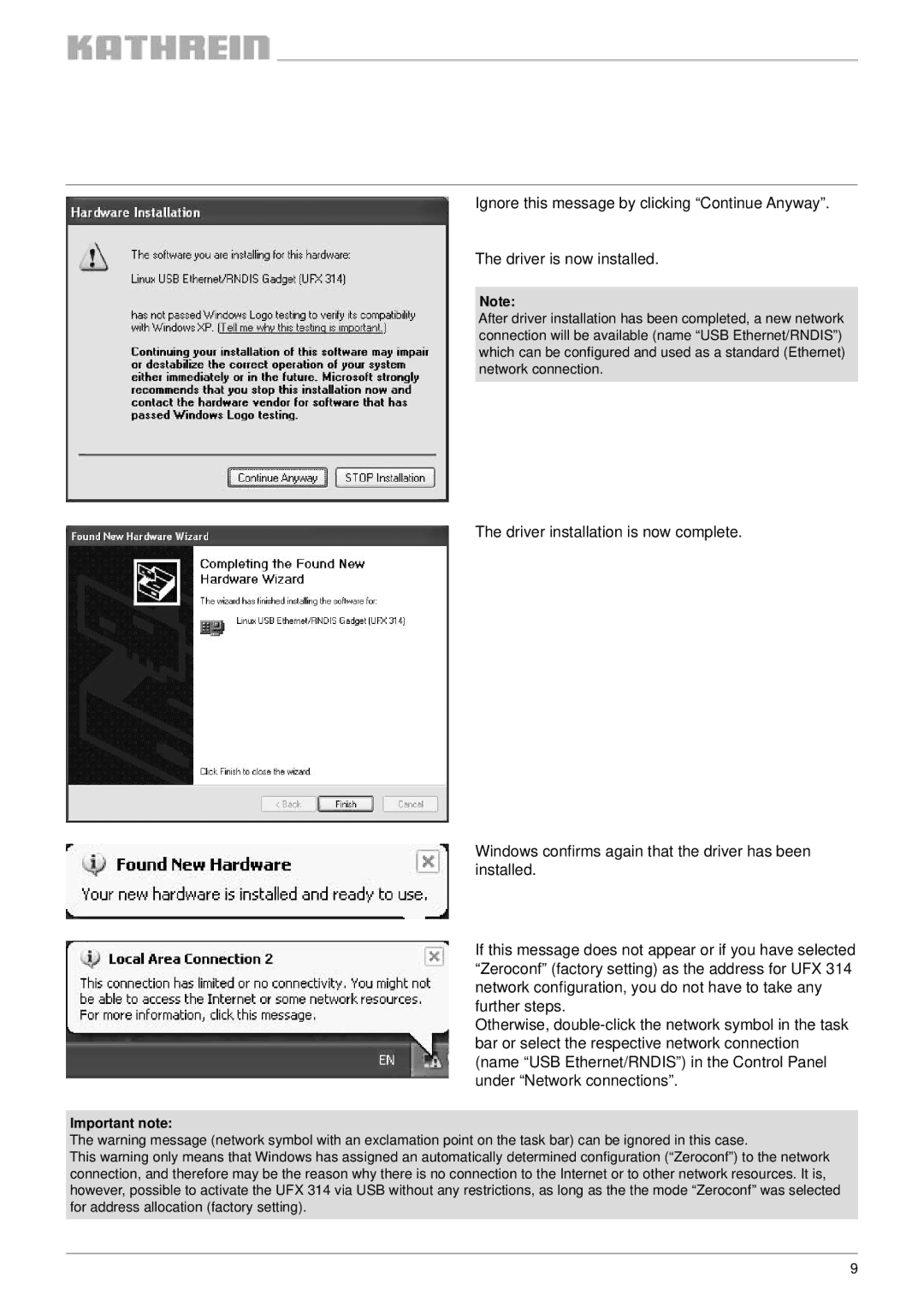 Kathrein BN 20610071, UFX 314 user manual Important note 