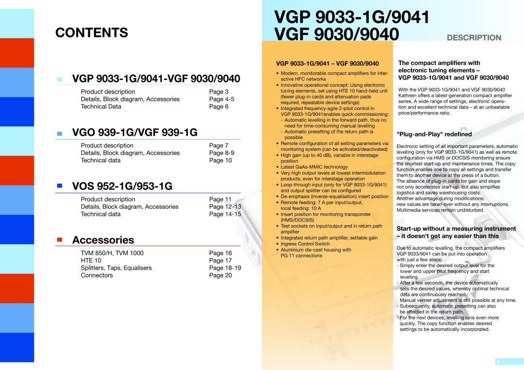 Kathrein VOS 952-1G/953-1G manual Description, VGP 9033-1G/9041 - VGF 9030/9040, VGP 9033-1G/9041 and VGF 9030/9040 