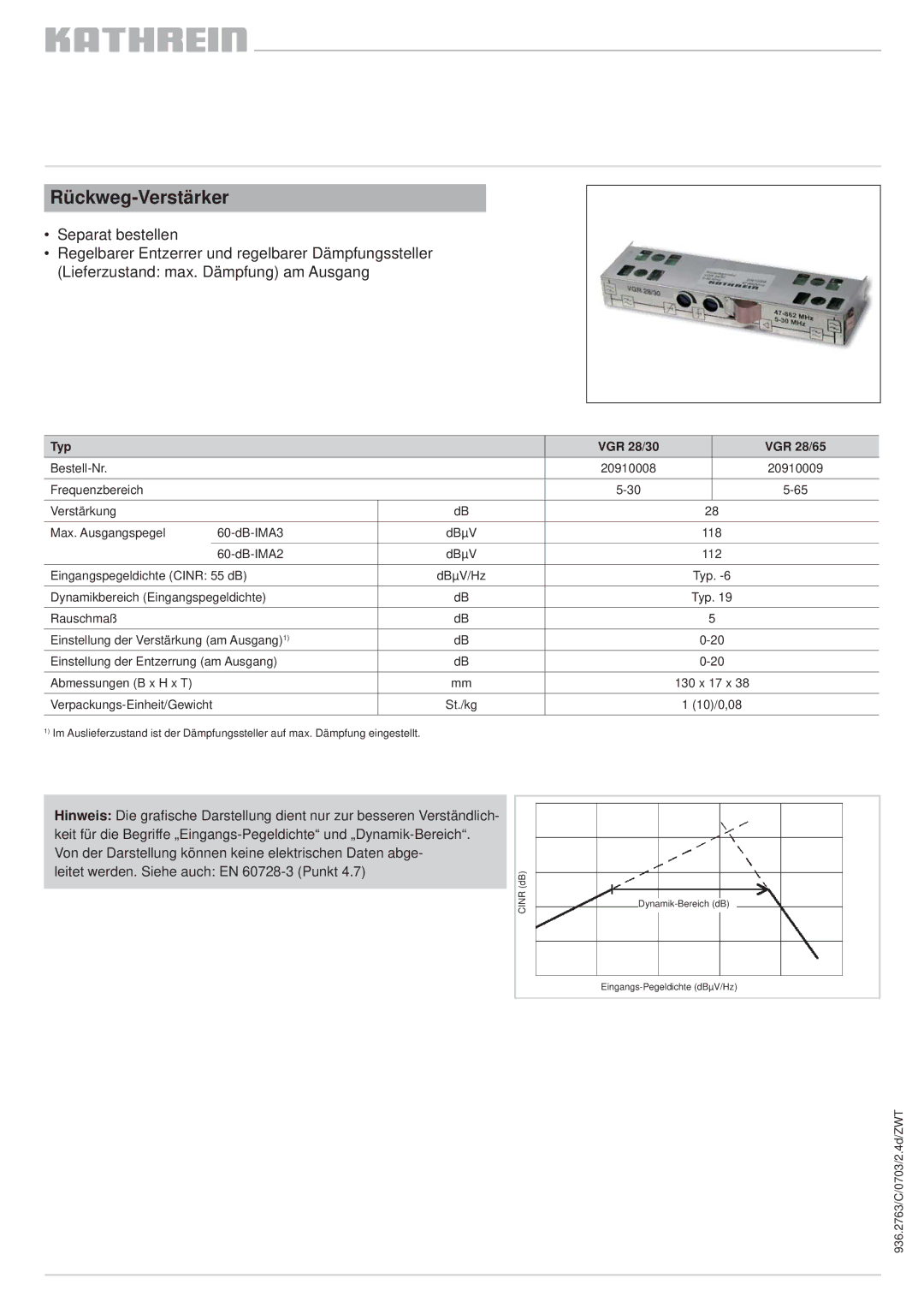 Kathrein VOS 40/F, VOS 30/F manual Leitet werden. Siehe auch EN 60728-3 Punkt 4.7 dBCINR, Typ 