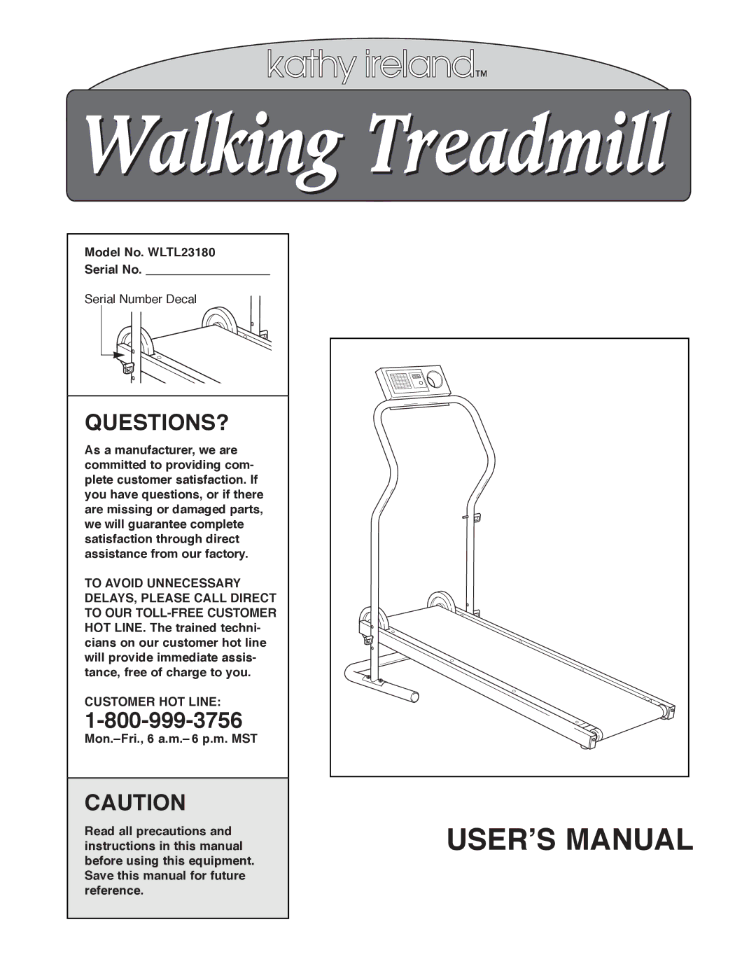 Kathy Ireland Home manual Questions?, Model No. WLTL23180 Serial No, Customer HOT Line 