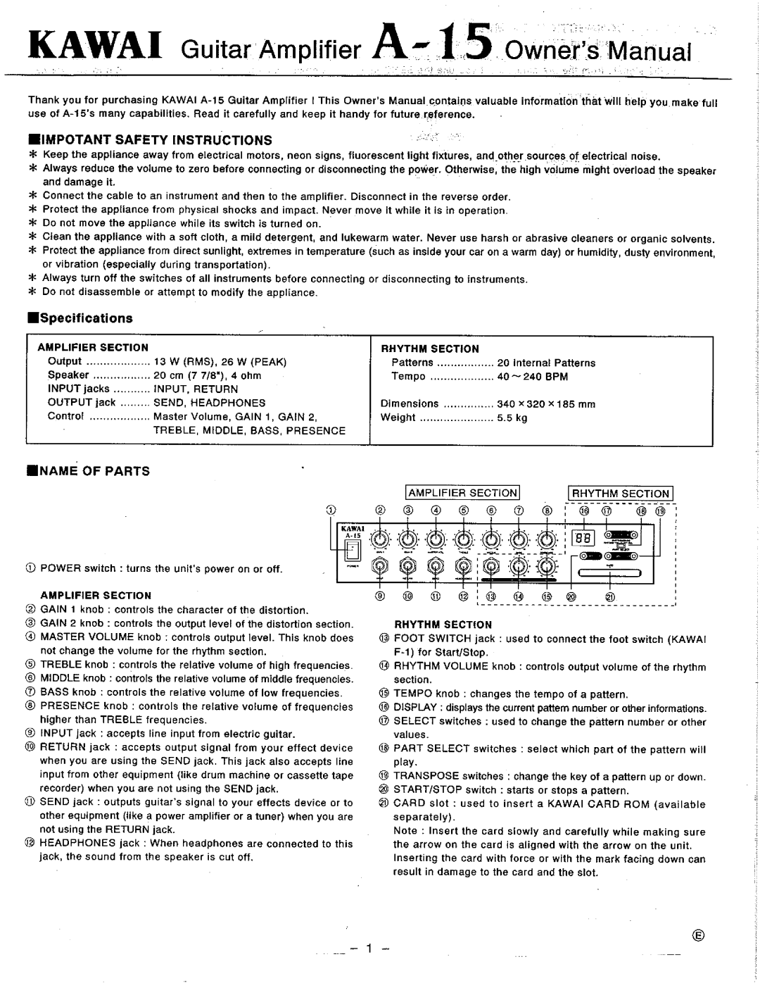 Kawai A-15 manual 