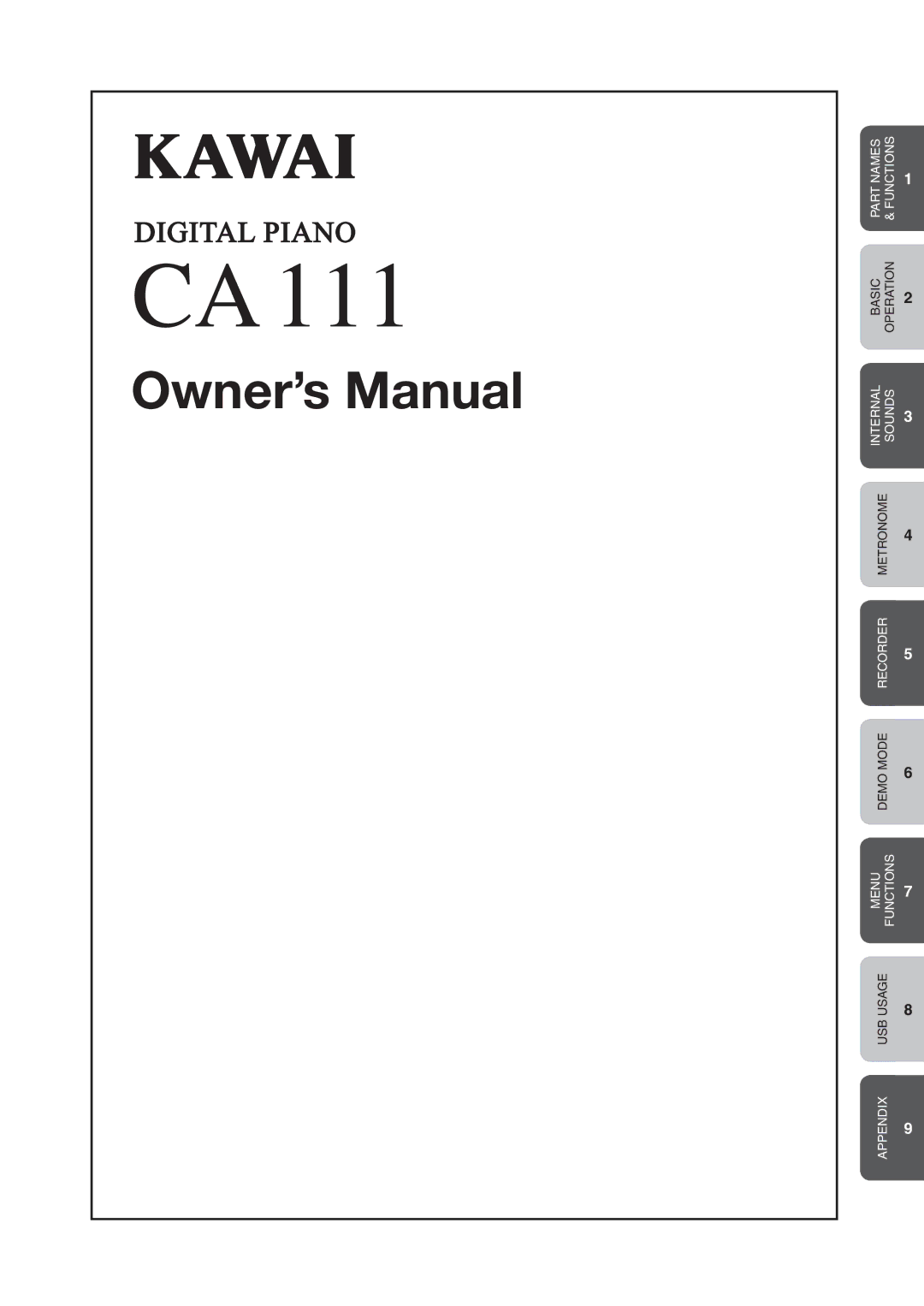 Kawai CA 111 manual Part Names Functions 