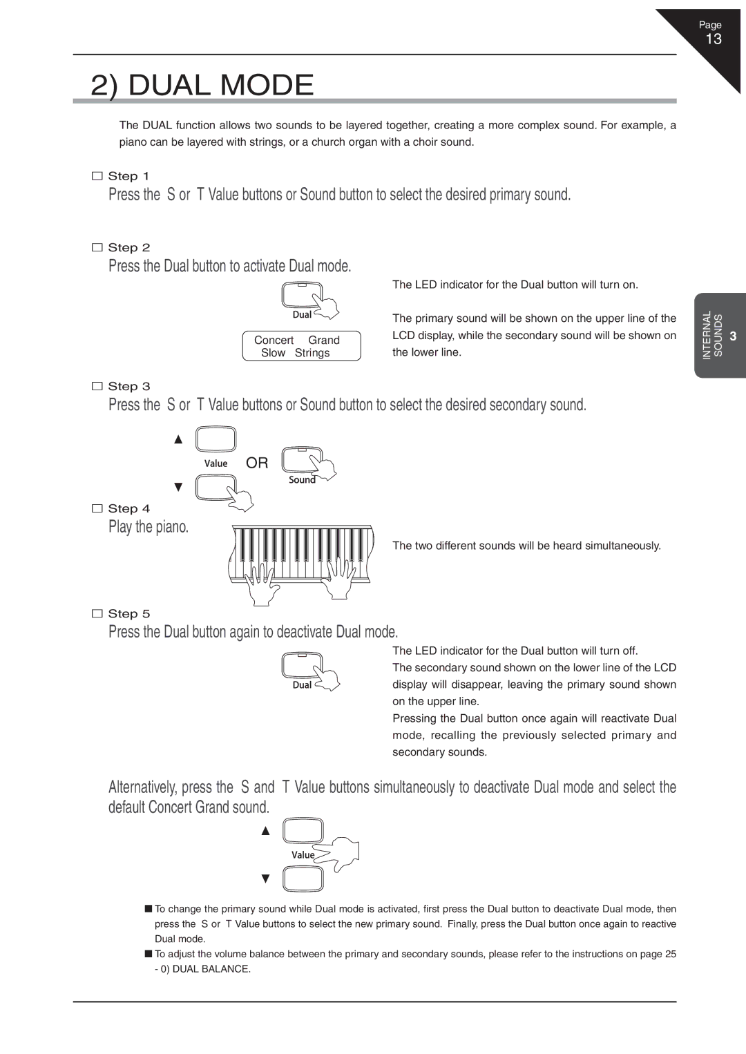 Kawai CA 111 manual Dual Mode, Press the Dual button again to deactivate Dual mode 