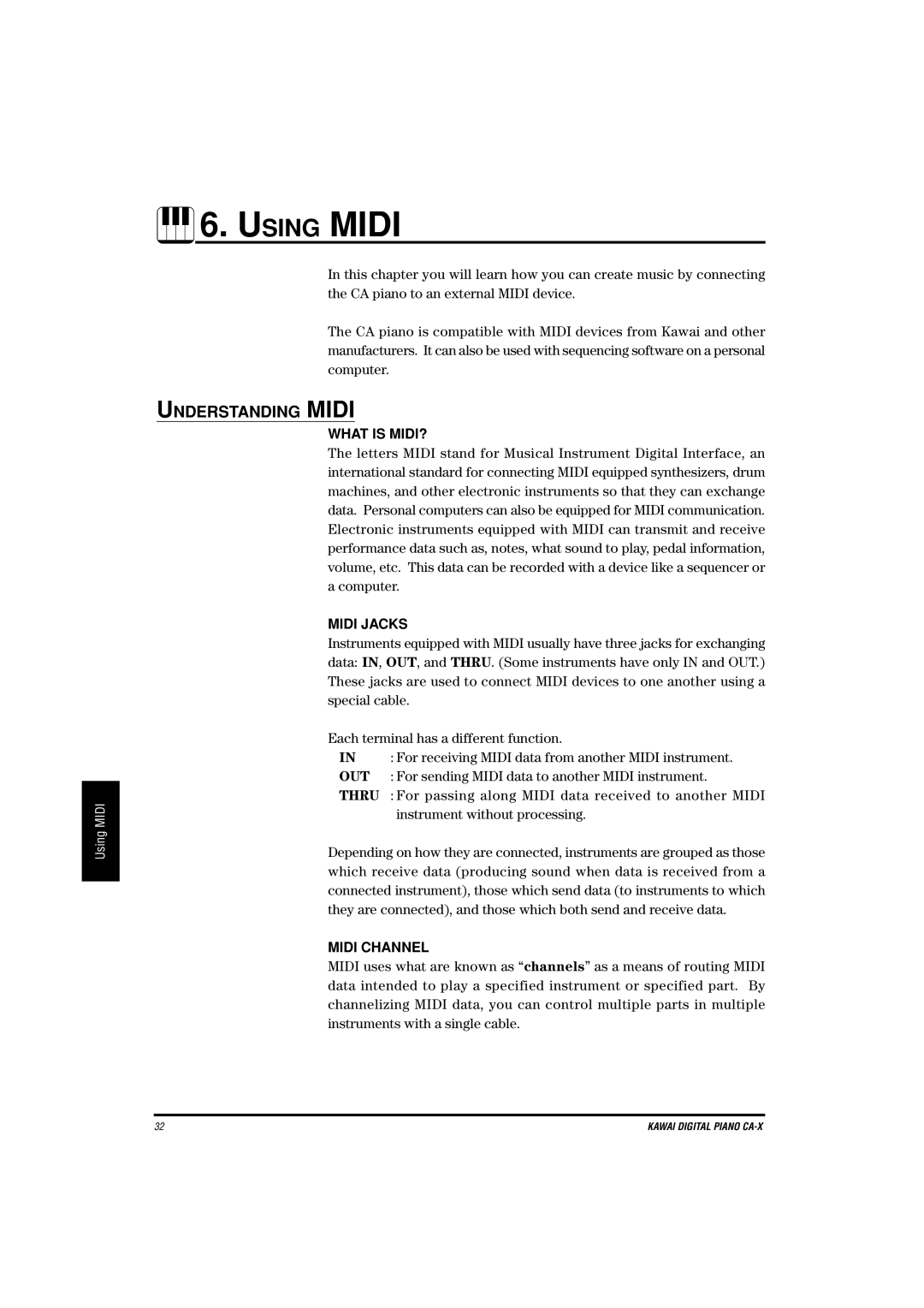 Kawai CA-X manual Understanding Midi, What is MIDI?, Midi Jacks, Midi Channel 