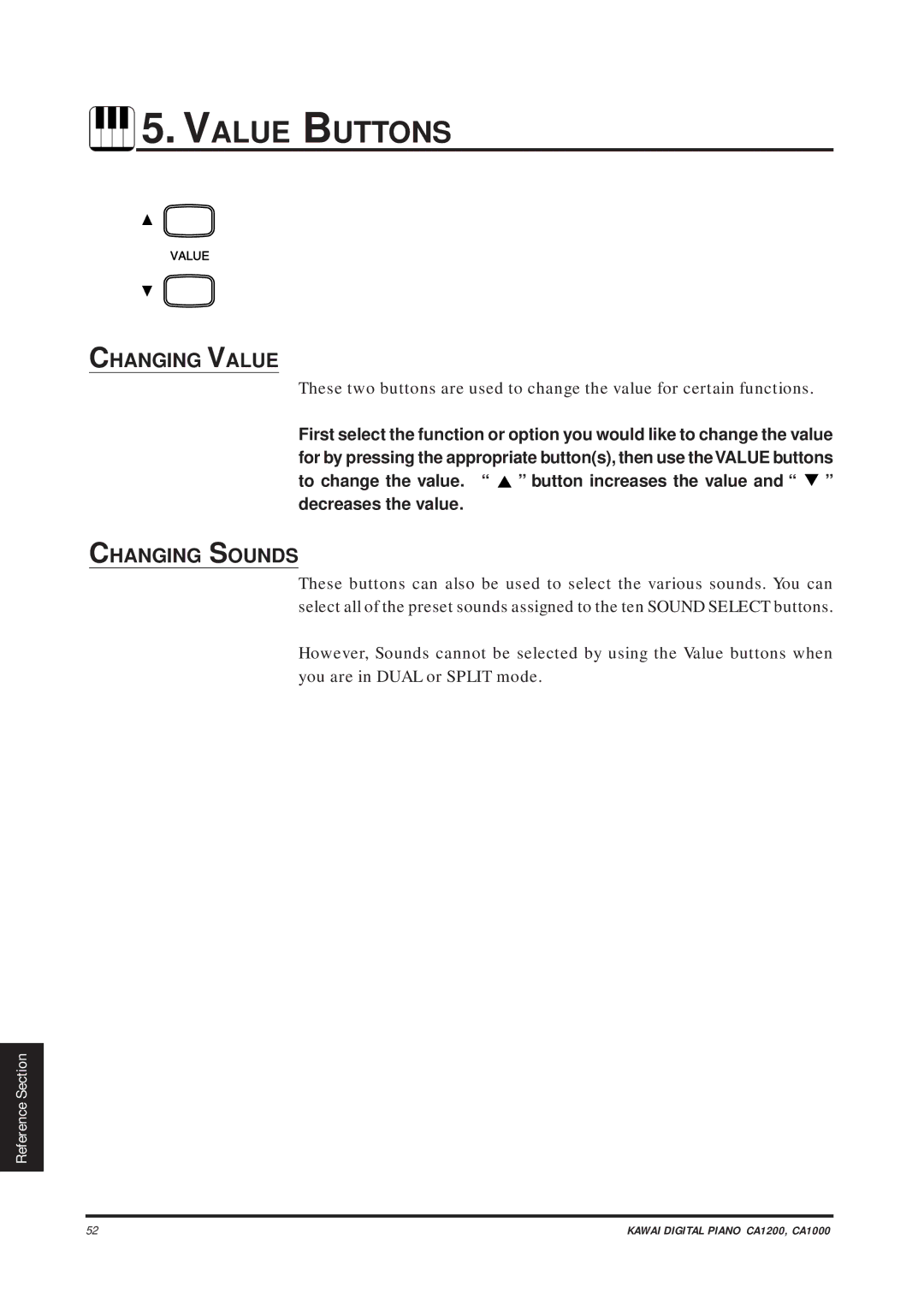 Kawai CA1000, CA1200 manual Value Buttons, Changing Value, Changing Sounds 