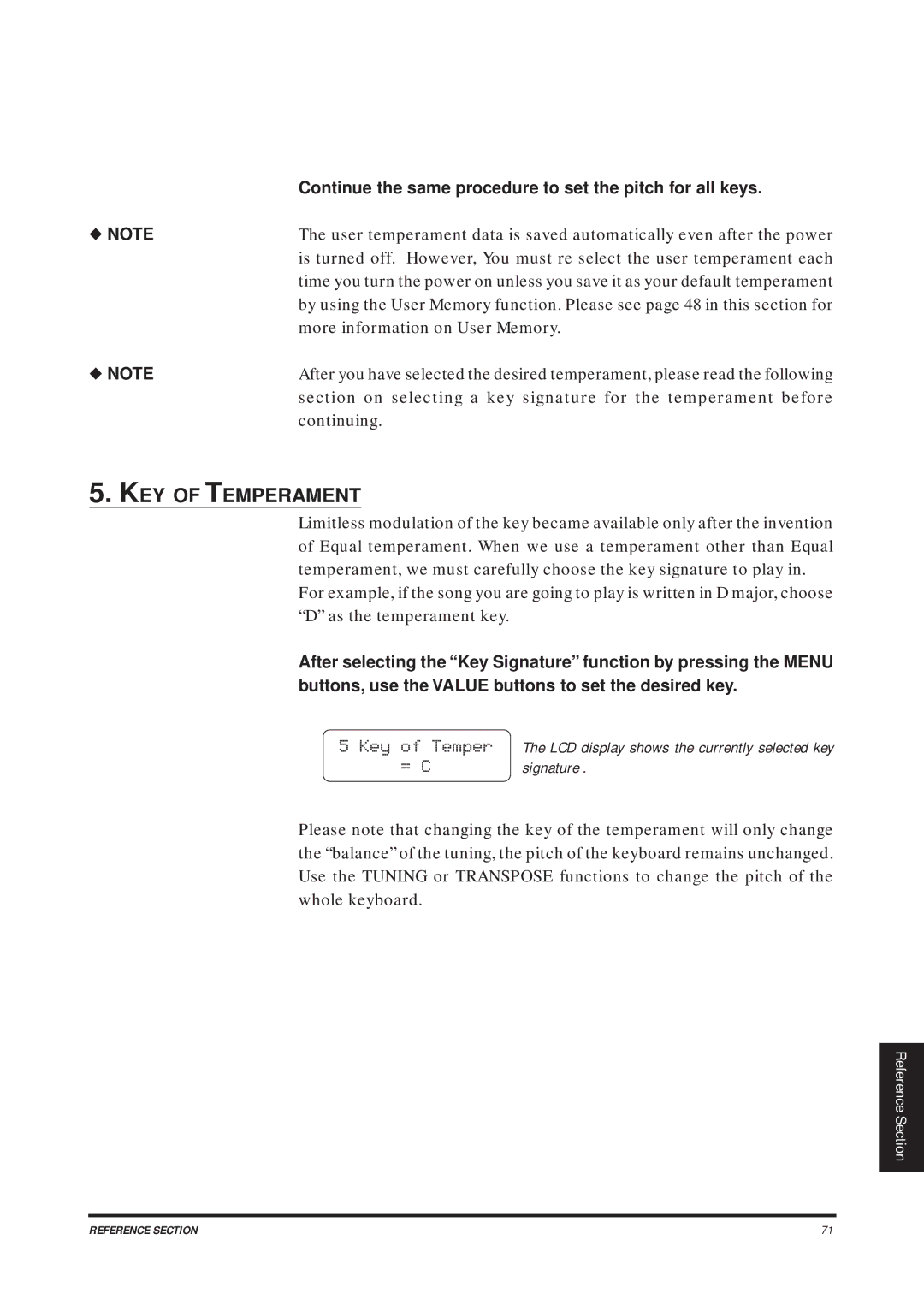 Kawai CA1200, CA1000 manual KEY of Temperament, Key of Temper = C, Continuing 