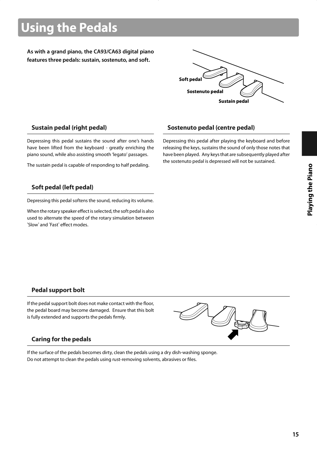 Kawai CA93, CA63 manual Using the Pedals 