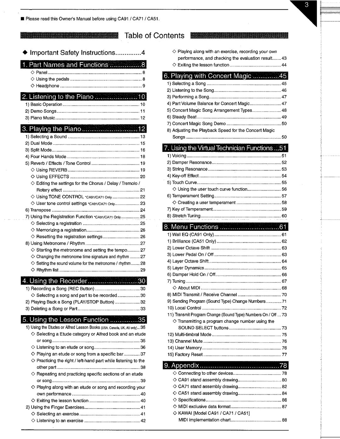 Kawai CA71, CA91, CA51 manual 