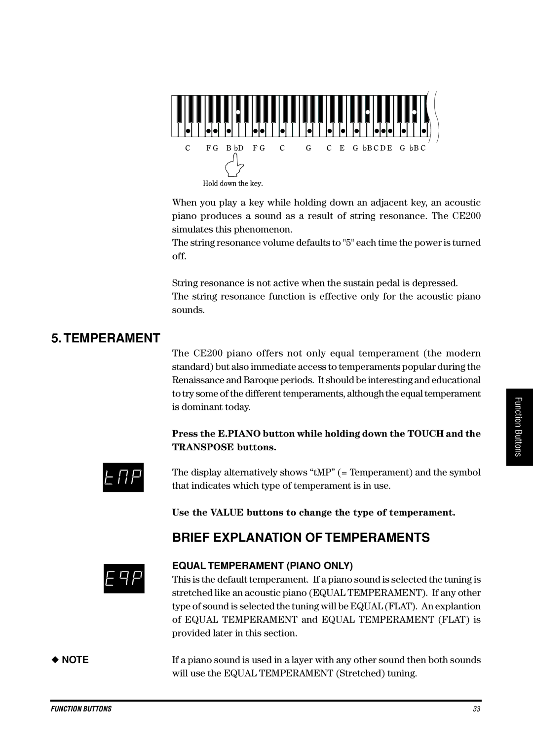 Kawai CE200 manual Brief Explanation of Temperaments, Equal Temperament Piano only 