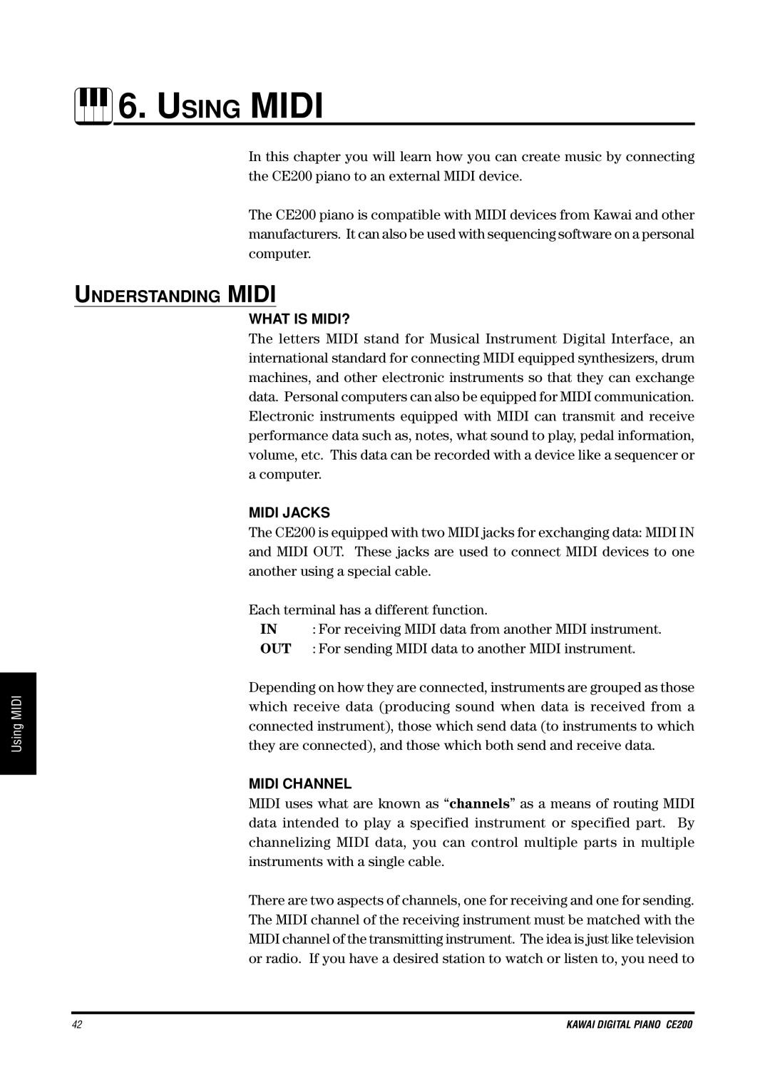 Kawai CE200 manual Understanding Midi, What is MIDI?, Midi Jacks, Midi Channel 