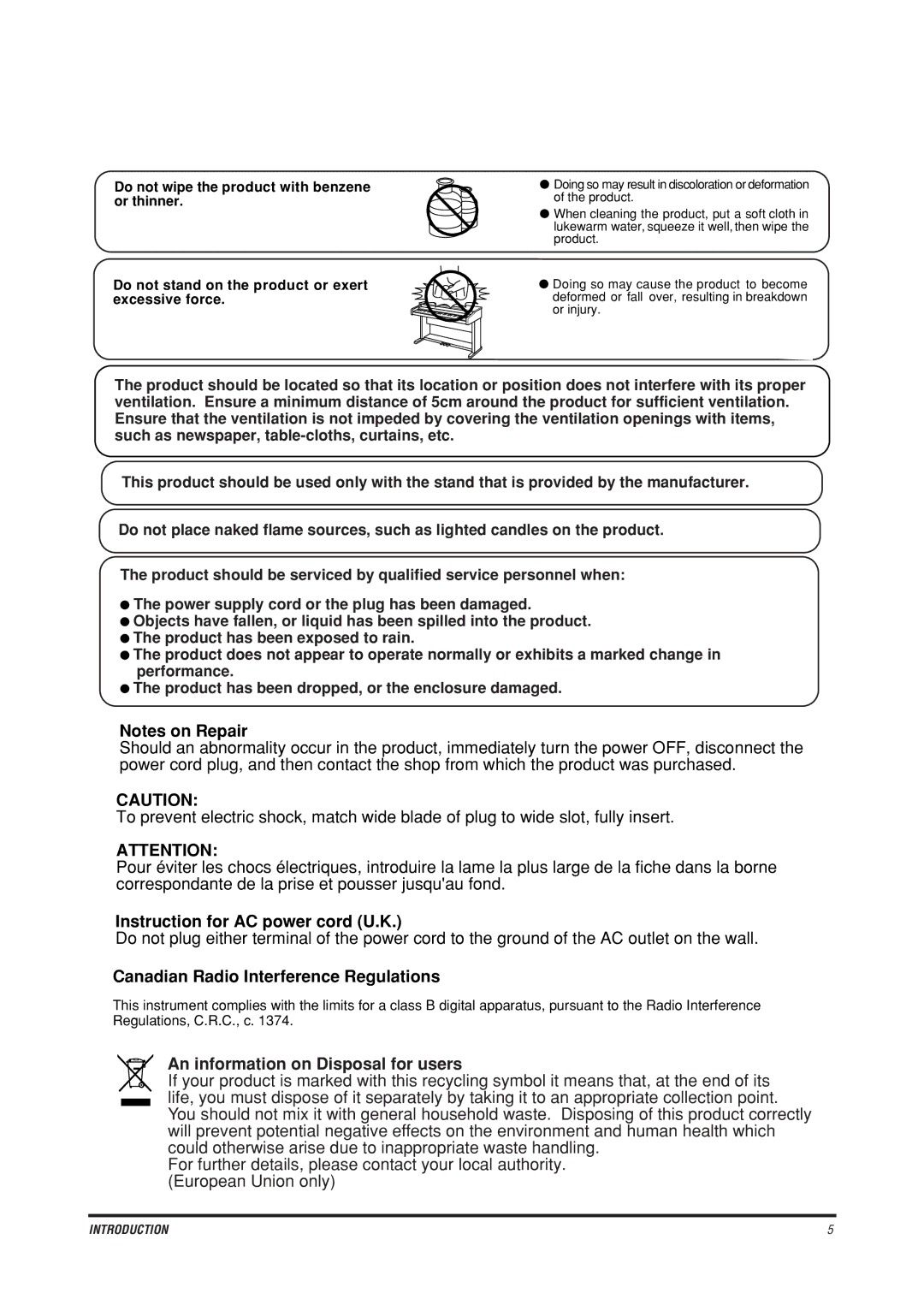 Kawai CE200 manual Instruction for AC power cord U.K 