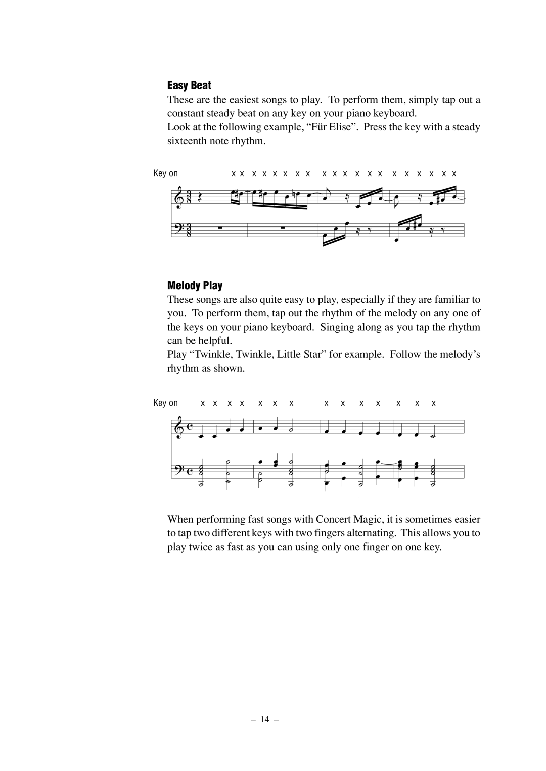 Kawai CL25 manual Easy Beat, Melody Play 