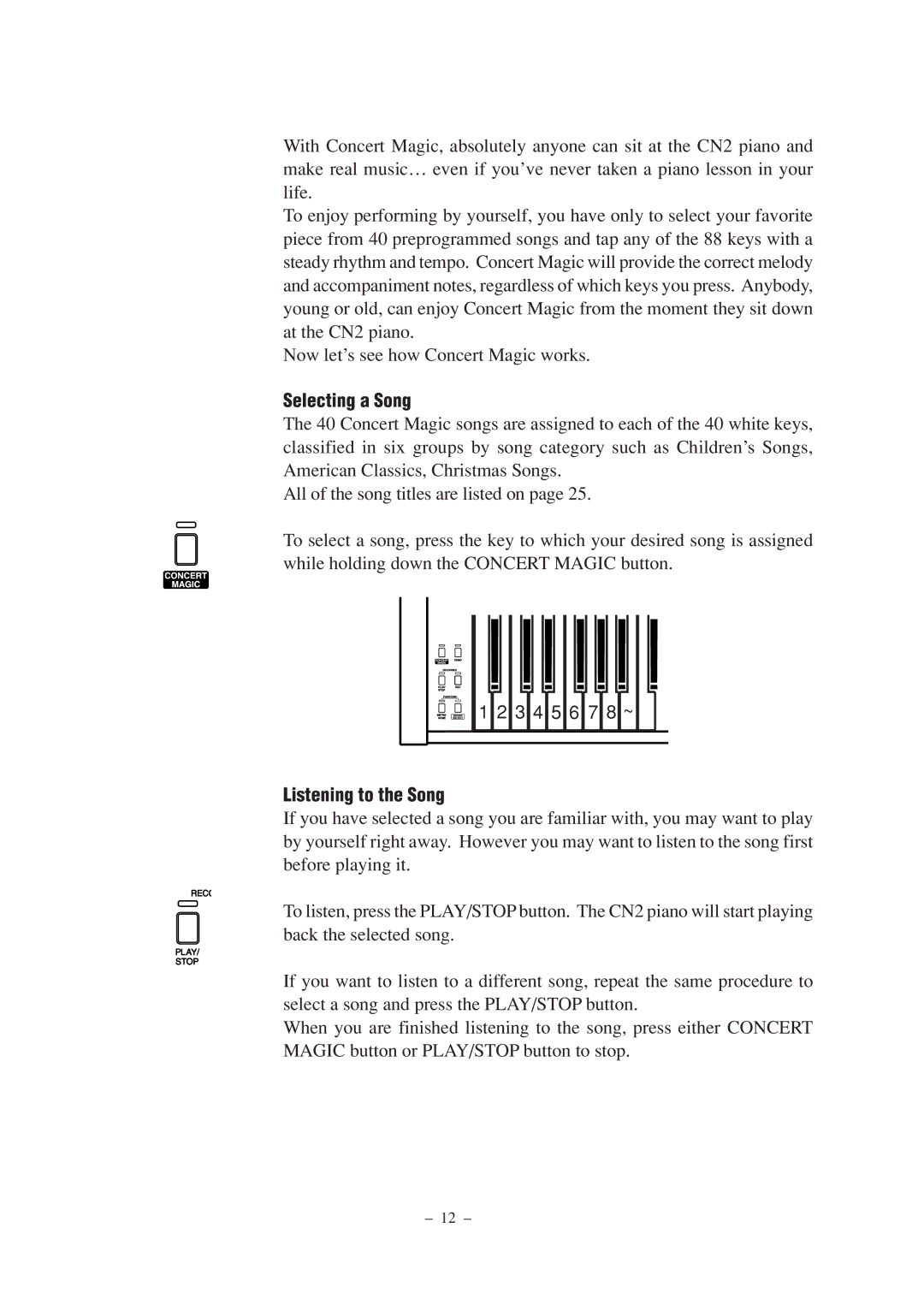 Kawai CN2 manual Selecting a Song, Listening to the Song 