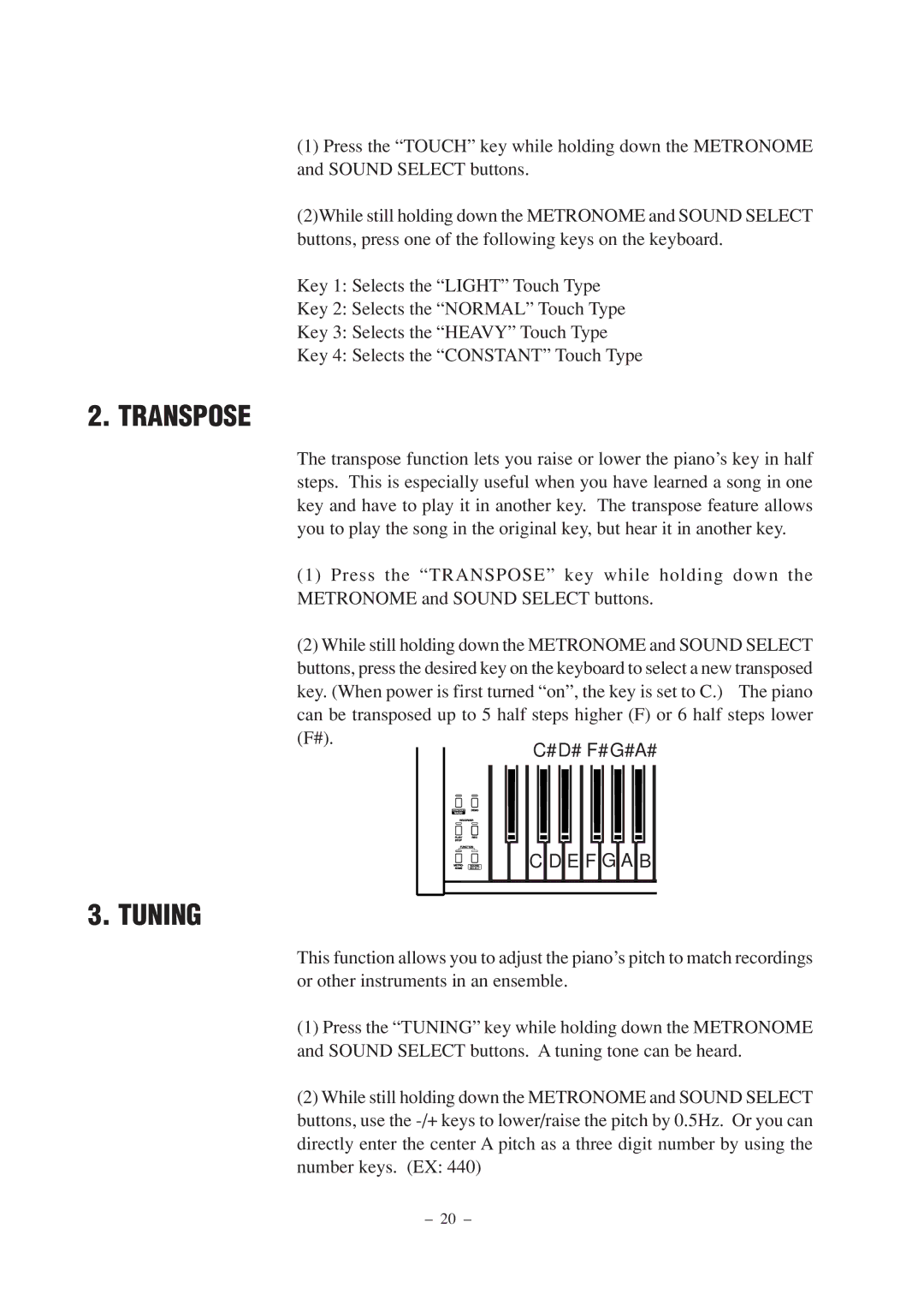 Kawai CN2 manual Transpose Tuning 