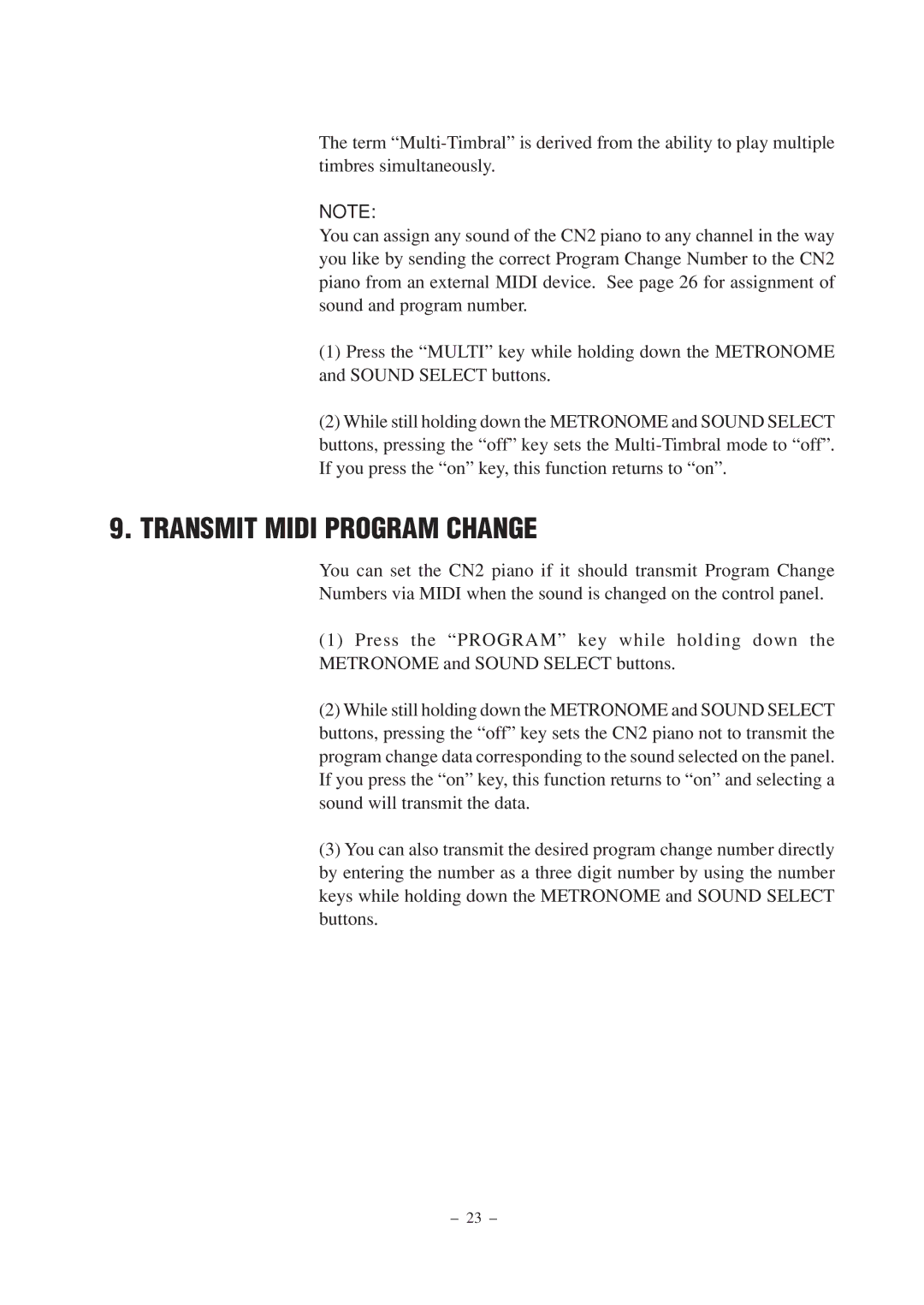 Kawai CN2 manual Transmit Midi Program Change 