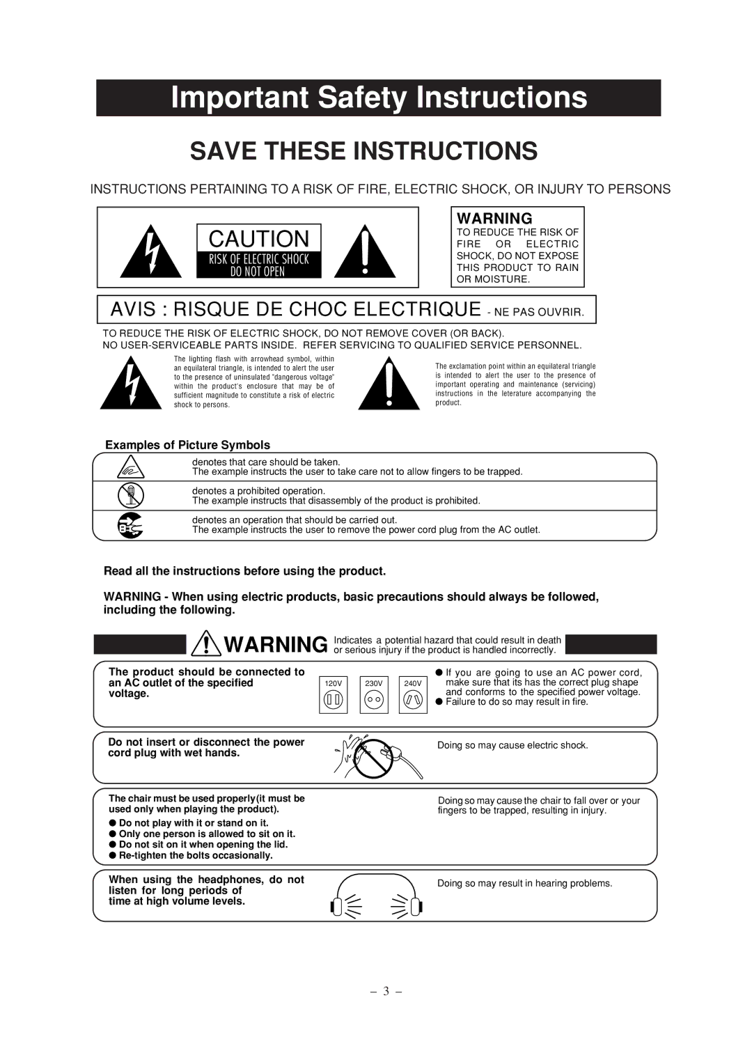 Kawai CN2 manual Important Safety Instructions 