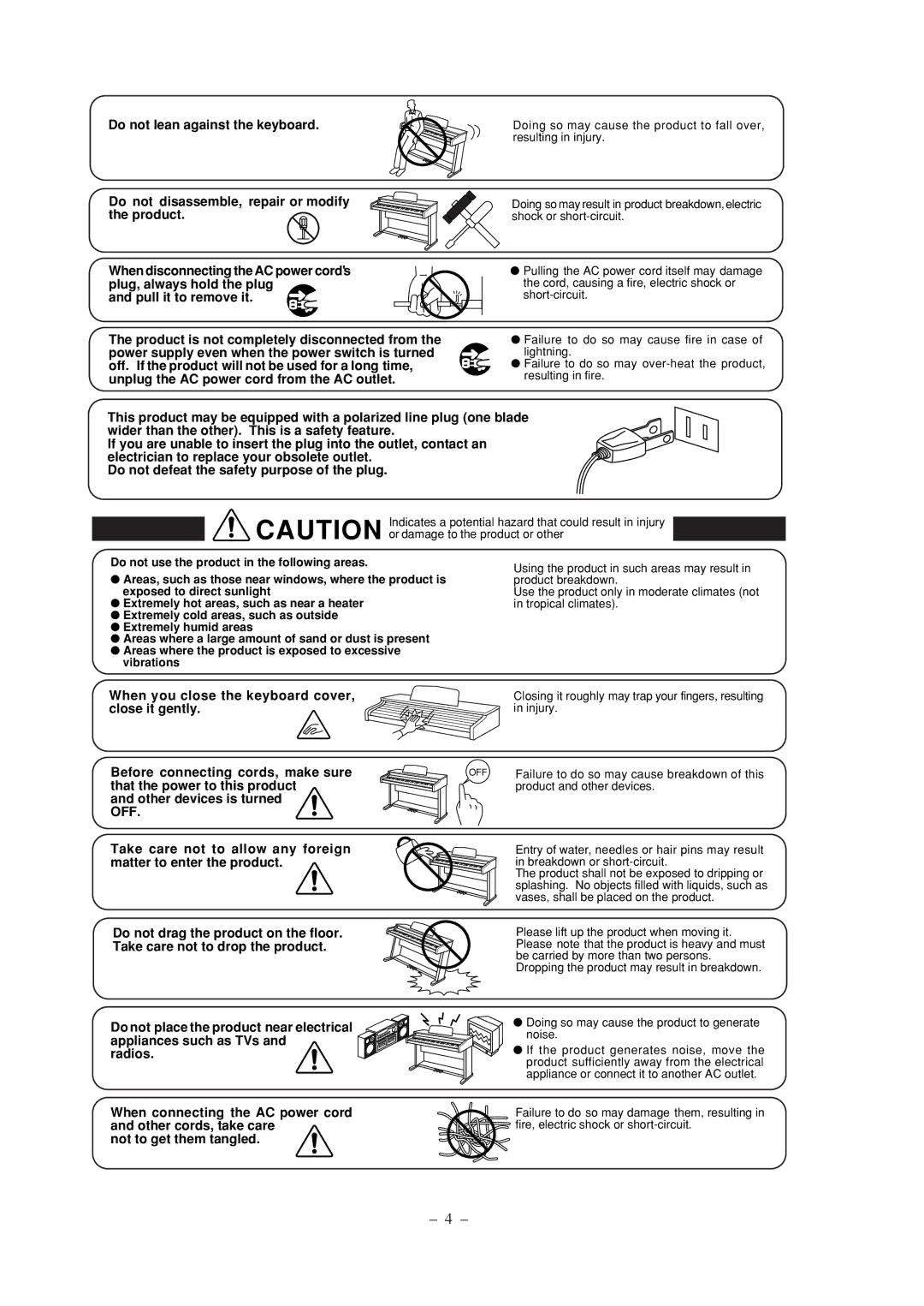 Kawai CN2 manual Indicates a potential hazard that could result in injury 