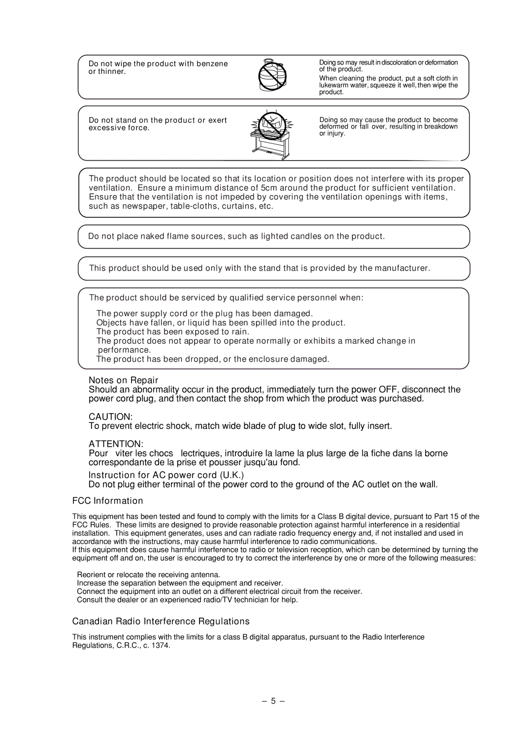 Kawai CN2 manual Instruction for AC power cord U.K 