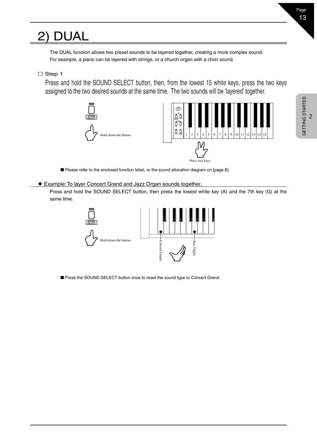 Kawai CN21 manual Dual 