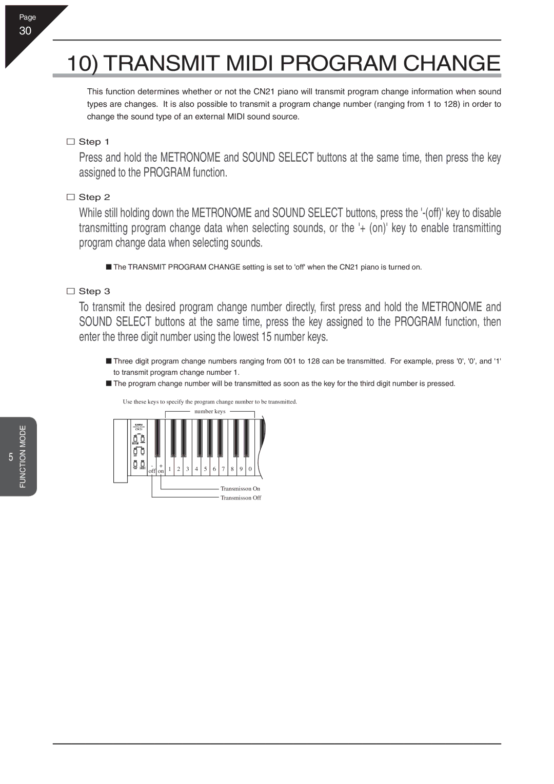 Kawai CN21 manual Transmit Midi Program Change 