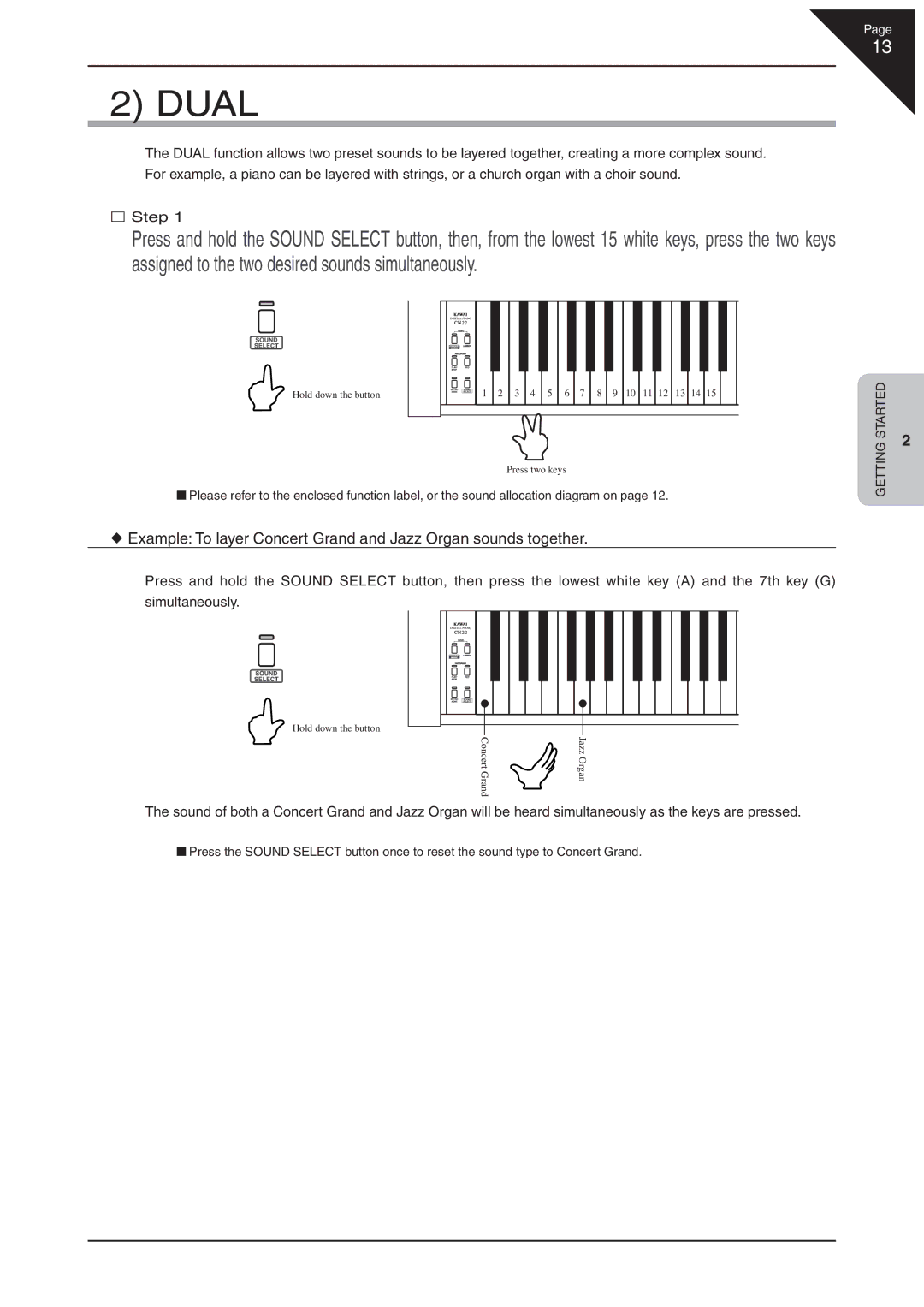 Kawai CN22 manual Dual 