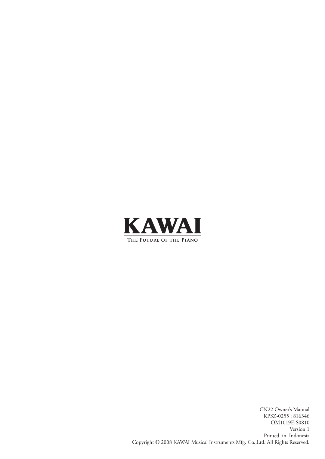 Kawai CN22 manual KPSZ-0255 OM1019E-S0810 Version.1 