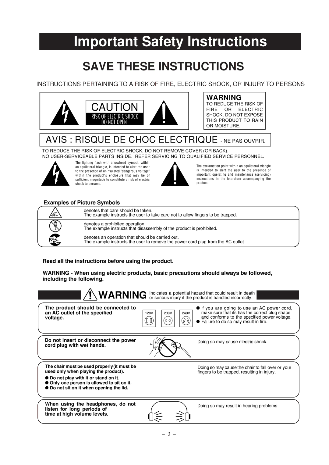 Kawai CN290 manual Important Safety Instructions 