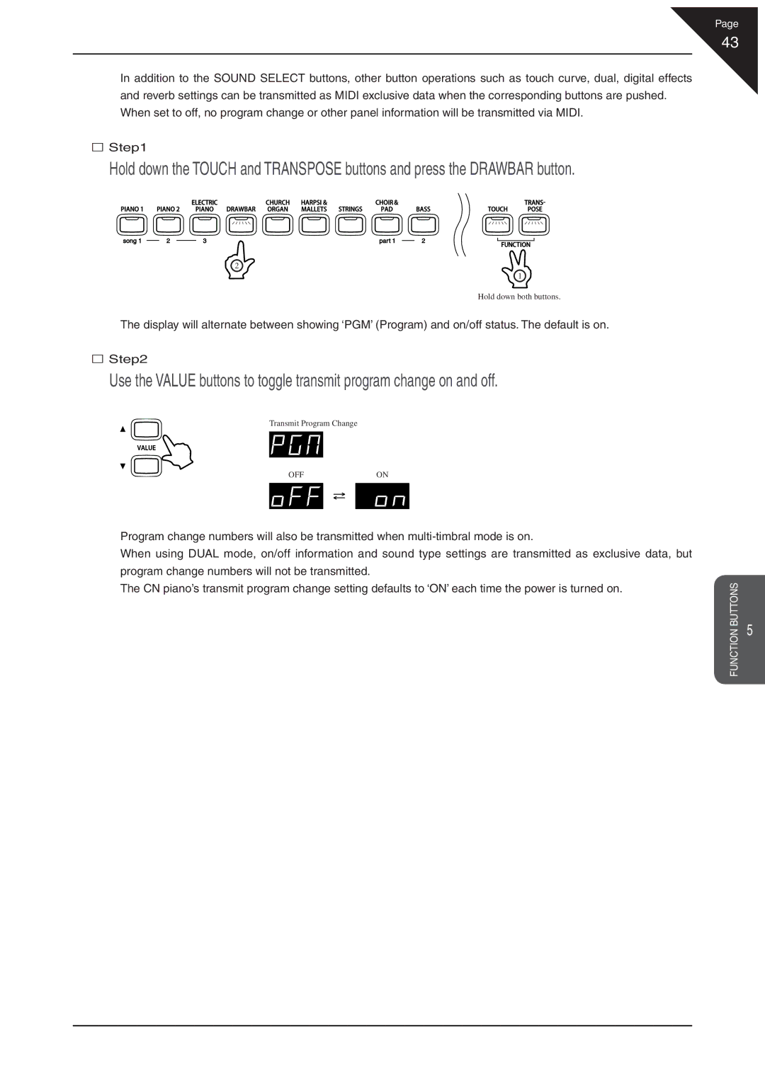 Kawai CN31 manual Offon 