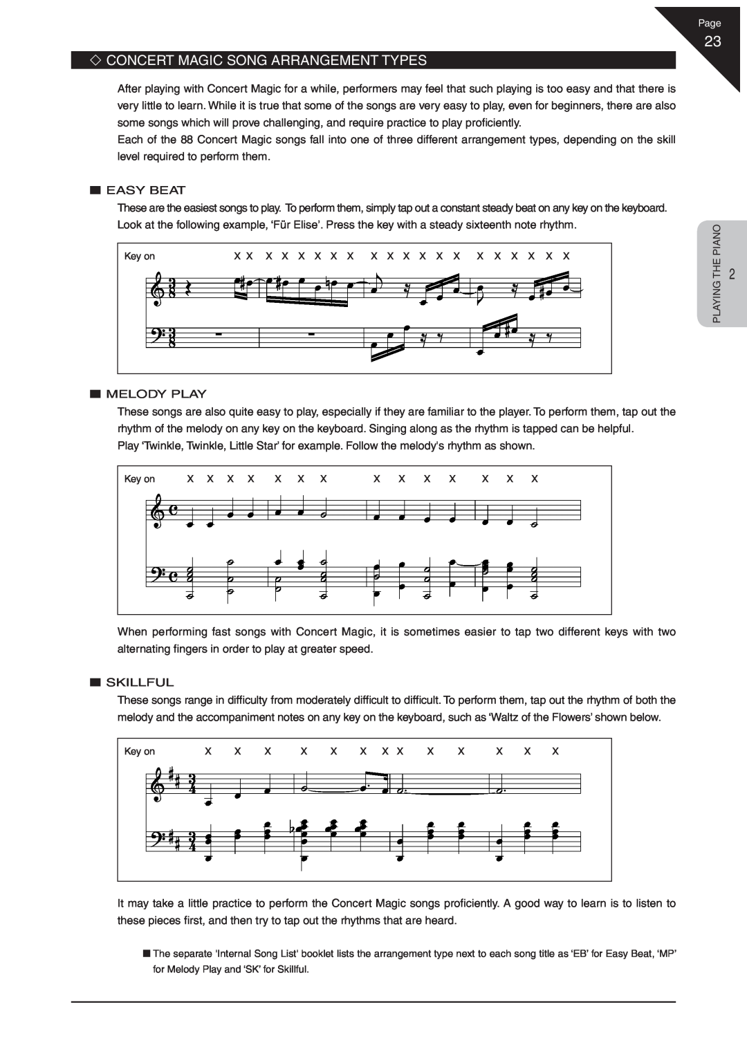 Kawai CN31 manual ‘ Concert Magic Song Arrangement Types 