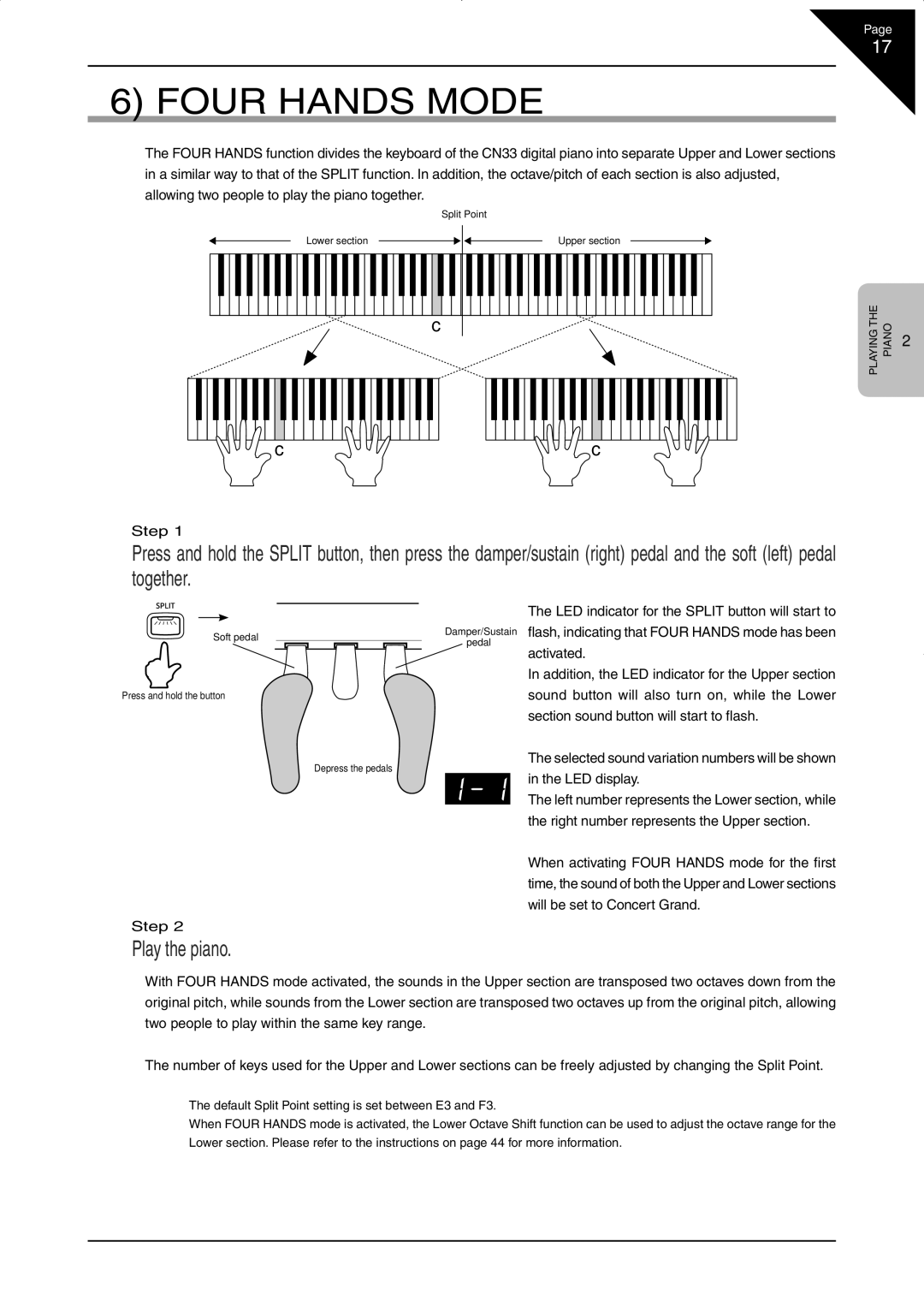 Kawai CN33 manual Four Hands Mode 