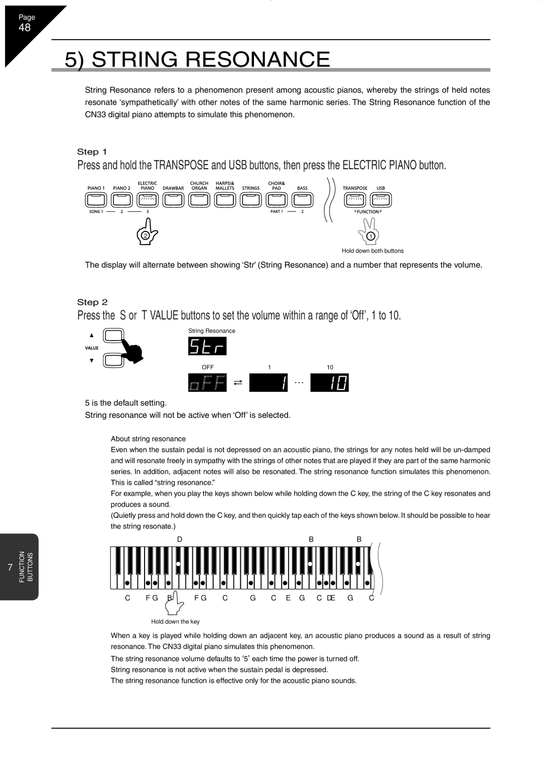 Kawai CN33 manual String Resonance,  D  B 