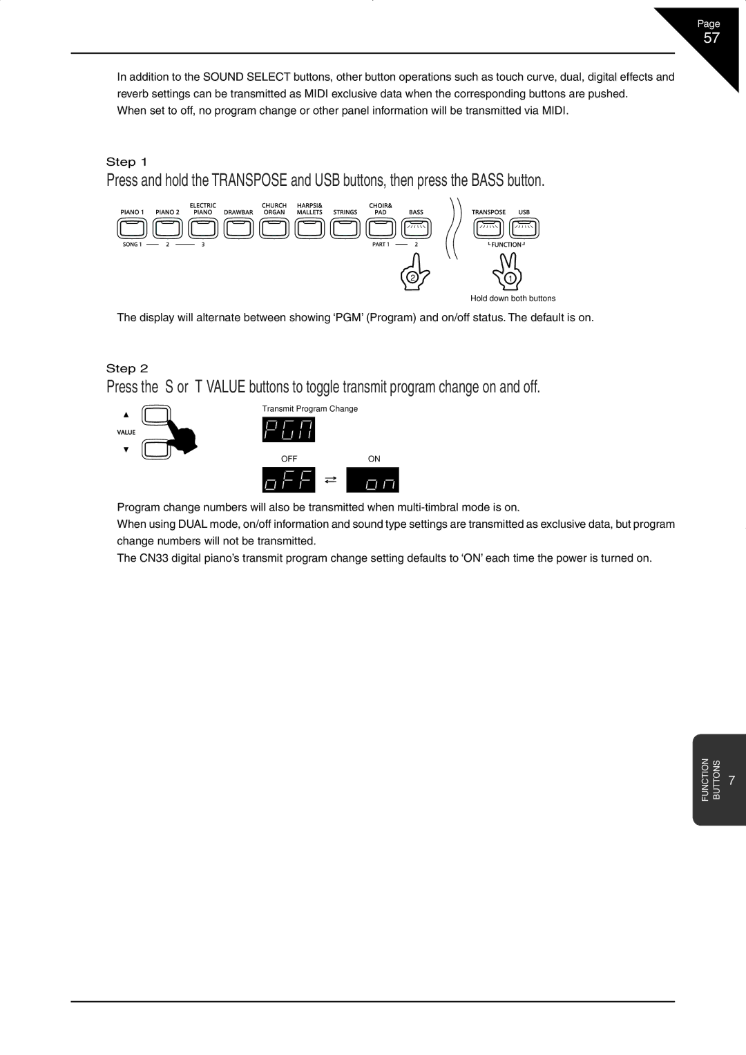 Kawai CN33 manual Transmit Program Change 