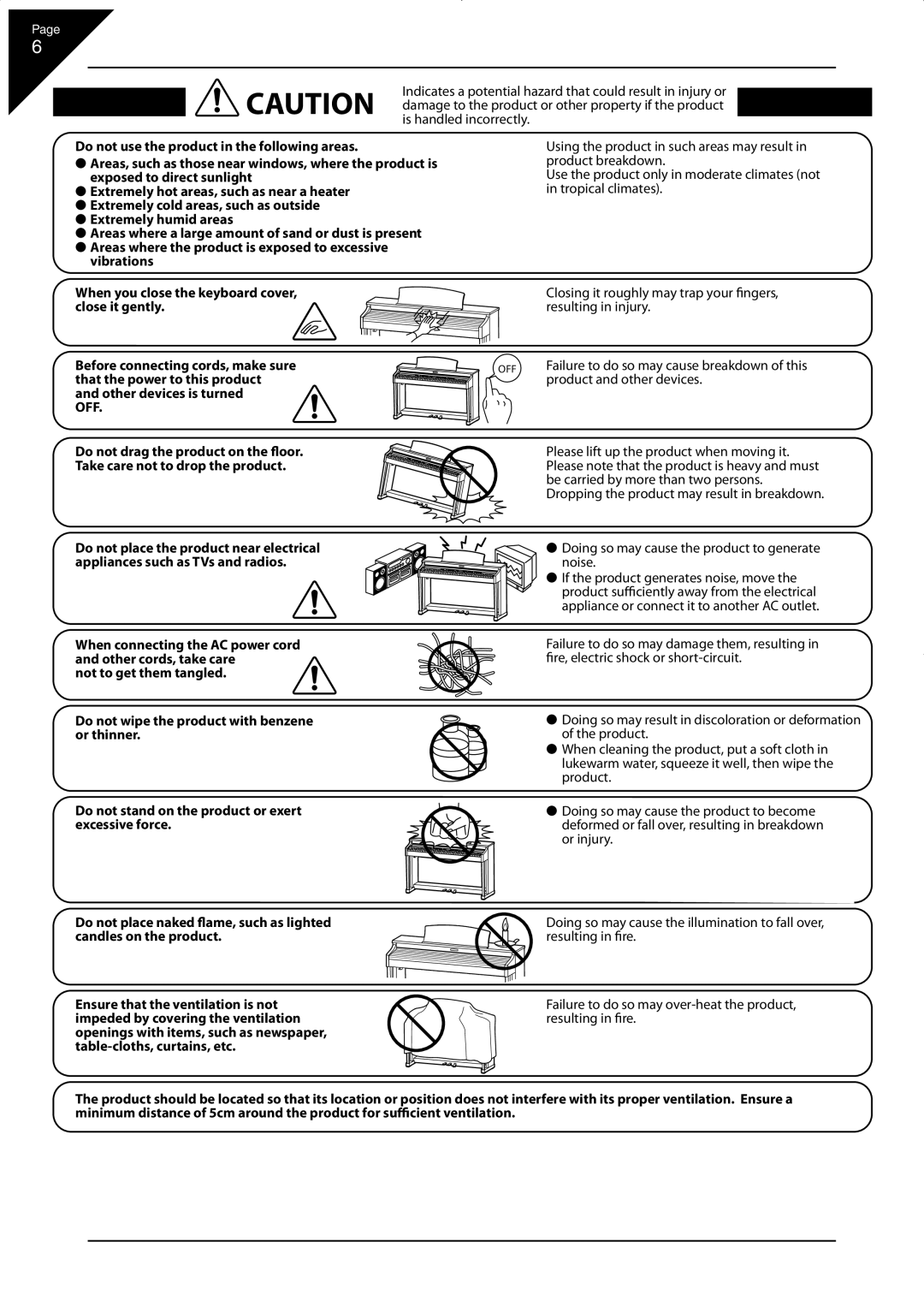 Kawai CN33 manual Is handled incorrectly, Product and other devices, Doing so may cause the product to generate noise 