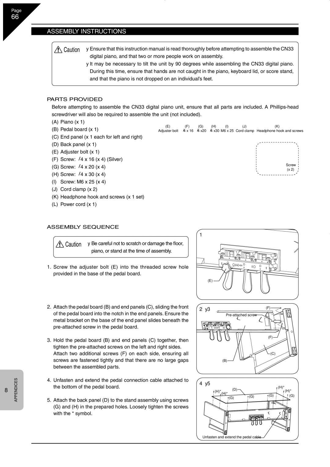 Kawai CN33 manual ‘ Assembly Instructions, Screw I4 x 30 x 