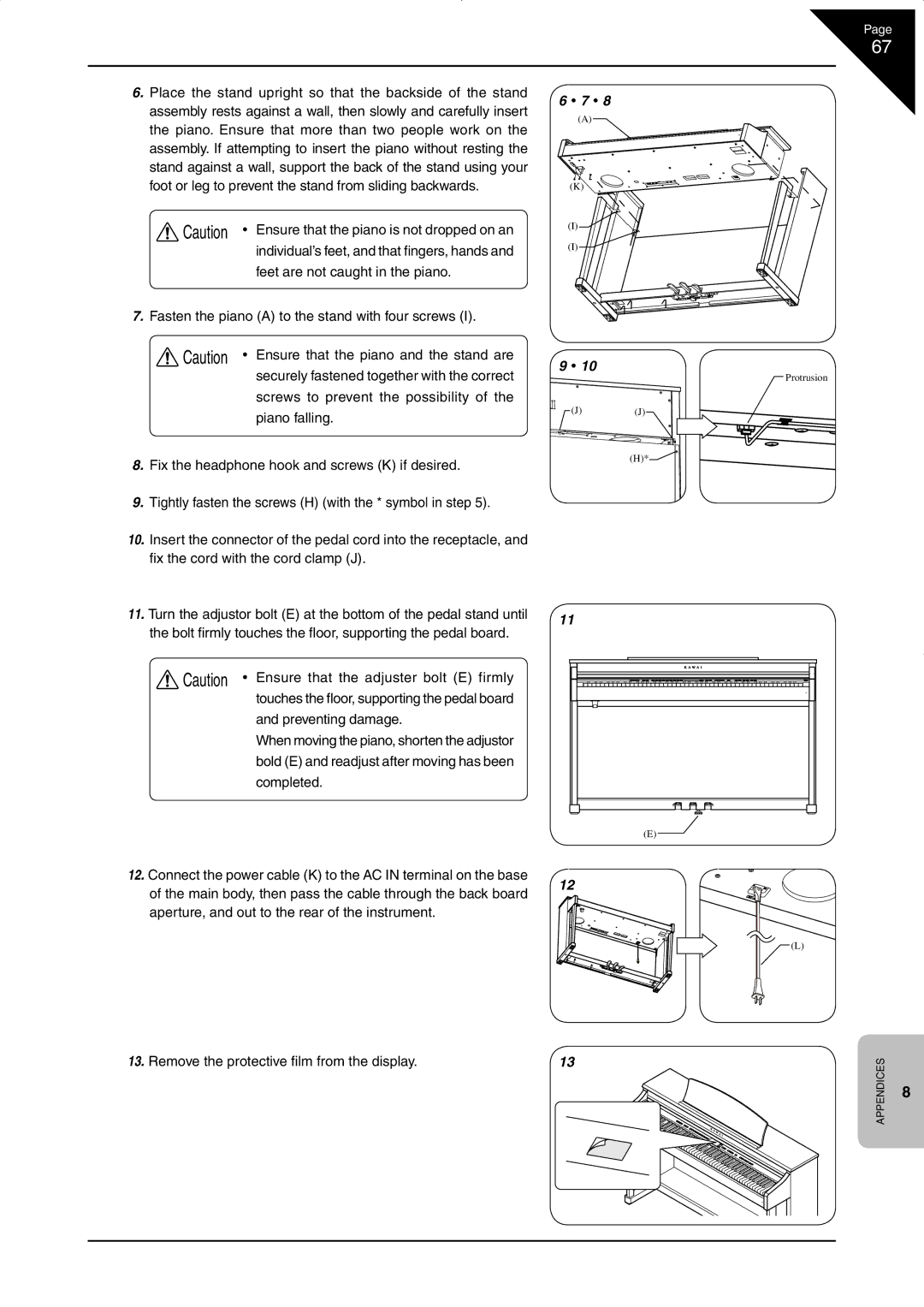 Kawai CN33 manual Remove the protective ﬁlm from the display 