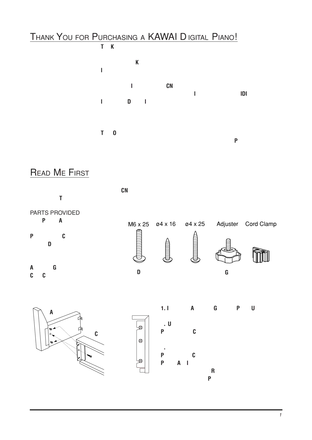 Kawai CN4 manual Thank YOU for Purchasing a Kawai Digital Piano, Read ME First, Parts Provided 