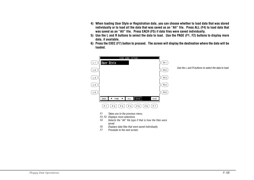 Kawai CP115 manual Use the L and R buttons to select the data to load 