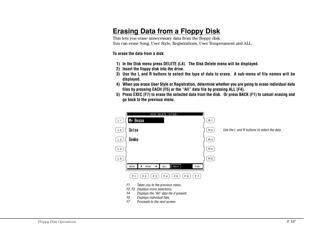 Kawai CP115 manual Erasing Data from a Floppy Disk 