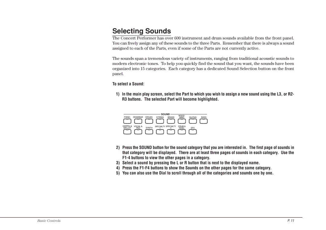 Kawai CP115 manual Selecting Sounds 