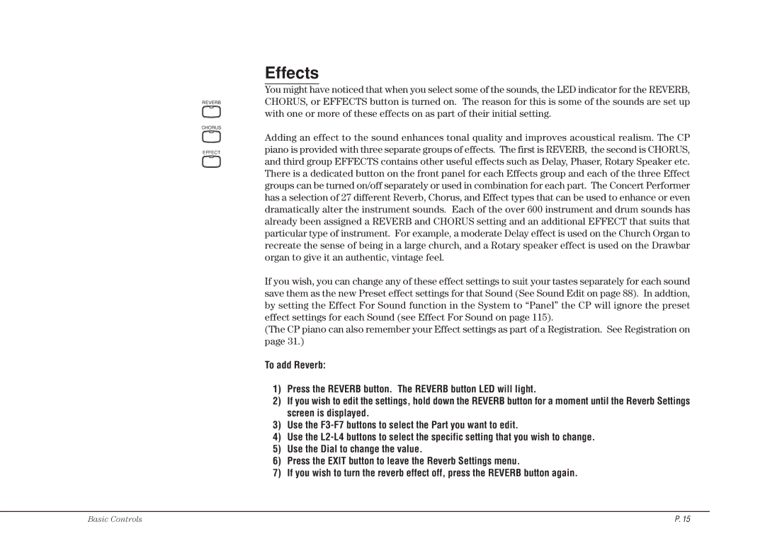 Kawai CP115 manual Effects 