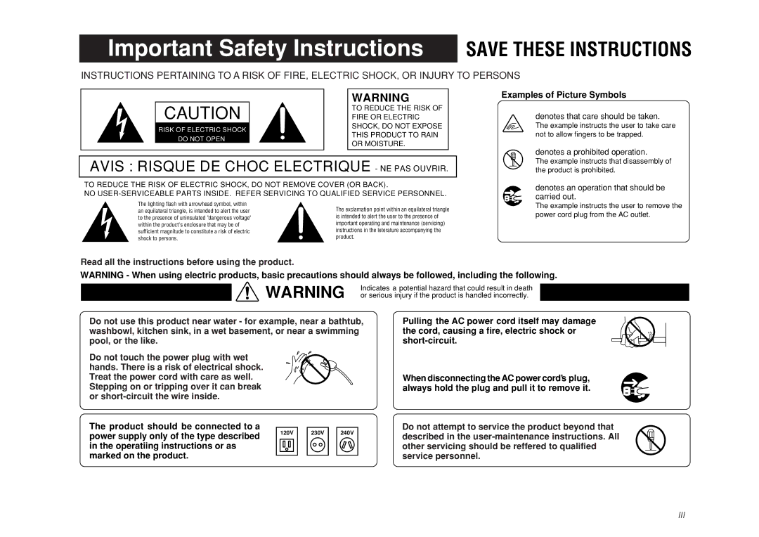 Kawai CP115 manual Important Safety Instructions 