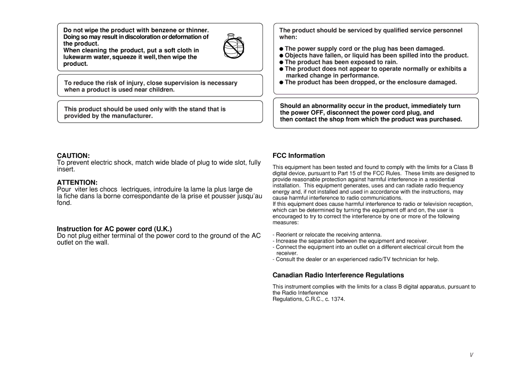 Kawai CP115 manual Instruction for AC power cord U.K 